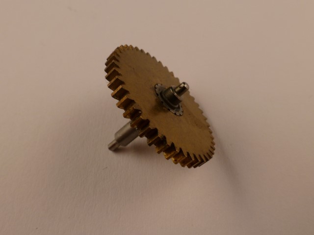 Doppel-Zahnrad, Stahl/Kunststoff, Modul 0,5, 43/13 Zähne, auf Achse  Durchmesser 3mm, Achse 14mm